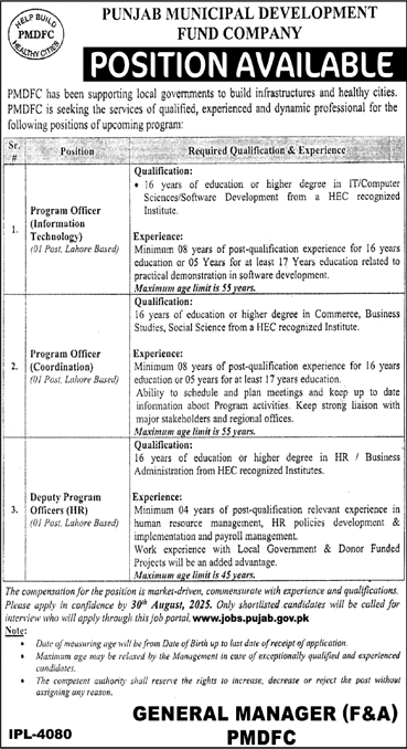 Jobs in Punjab Municipal Development Fund Company